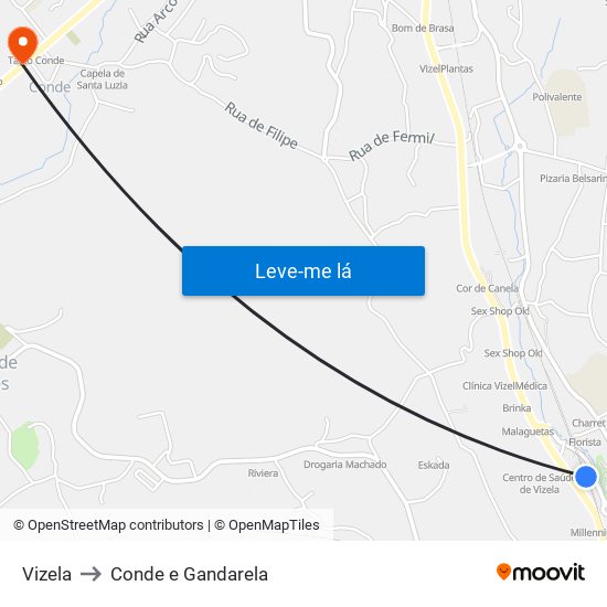 Vizela to Conde e Gandarela map