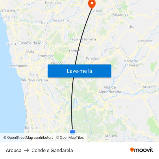 Arouca to Conde e Gandarela map