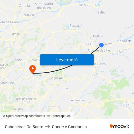 Cabeceiras De Basto to Conde e Gandarela map