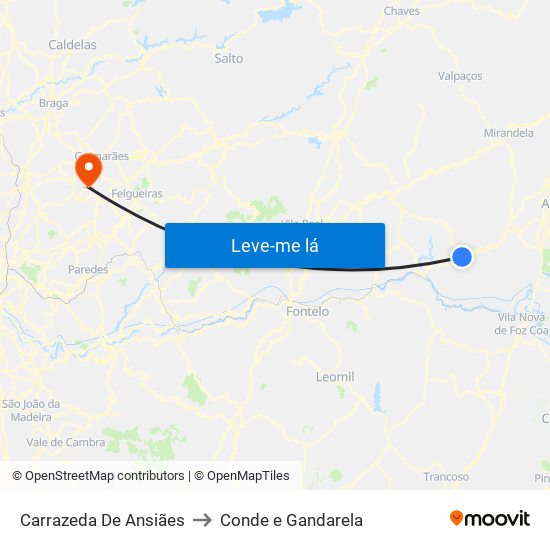 Carrazeda De Ansiães to Conde e Gandarela map