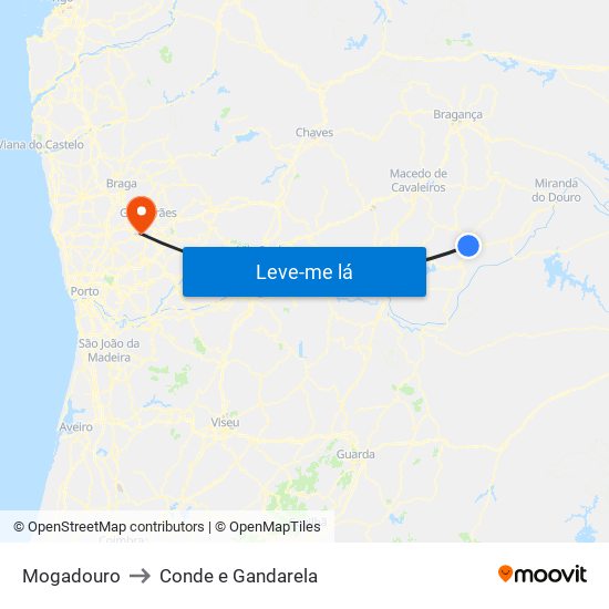 Mogadouro to Conde e Gandarela map