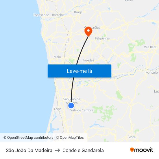 São João Da Madeira to Conde e Gandarela map