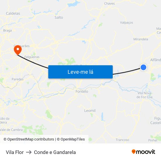 Vila Flor to Conde e Gandarela map