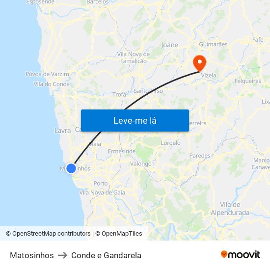 Matosinhos to Conde e Gandarela map