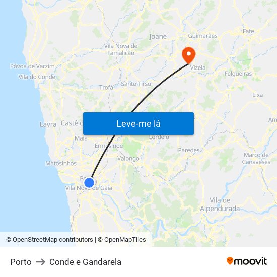 Porto to Conde e Gandarela map