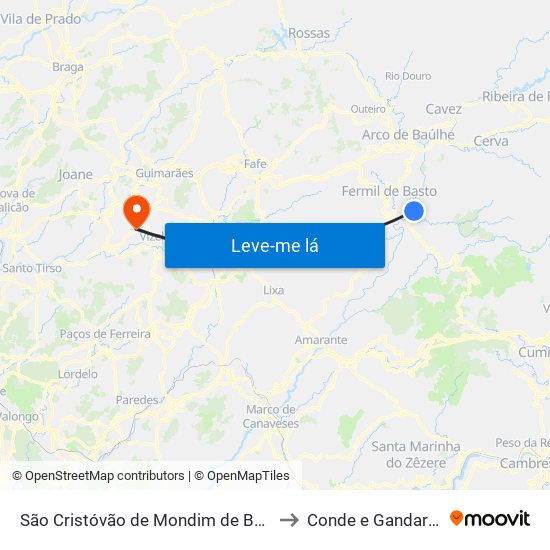 São Cristóvão de Mondim de Basto to Conde e Gandarela map