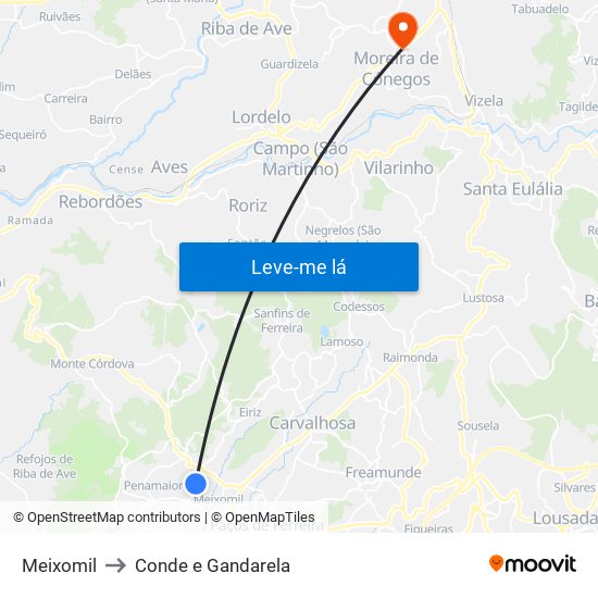 Meixomil to Conde e Gandarela map