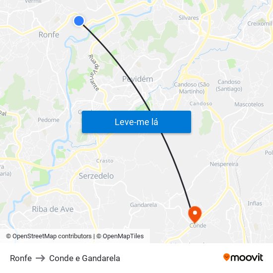 Ronfe to Conde e Gandarela map