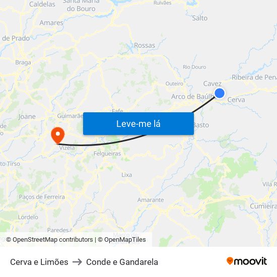 Cerva e Limões to Conde e Gandarela map