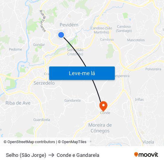 Selho (São Jorge) to Conde e Gandarela map