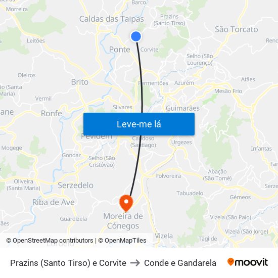 Prazins (Santo Tirso) e Corvite to Conde e Gandarela map