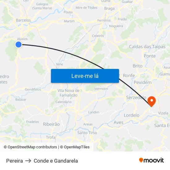 Pereira to Conde e Gandarela map