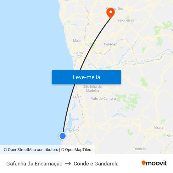 Gafanha da Encarnação to Conde e Gandarela map