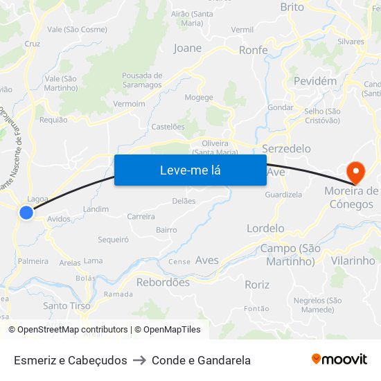 Esmeriz e Cabeçudos to Conde e Gandarela map