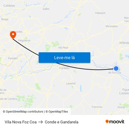 Vila Nova Foz Coa to Conde e Gandarela map