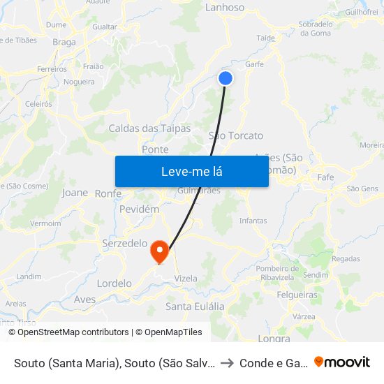 Souto (Santa Maria), Souto (São Salvador) e Gondomar to Conde e Gandarela map