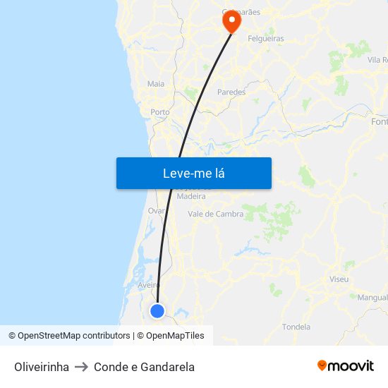 Oliveirinha to Conde e Gandarela map