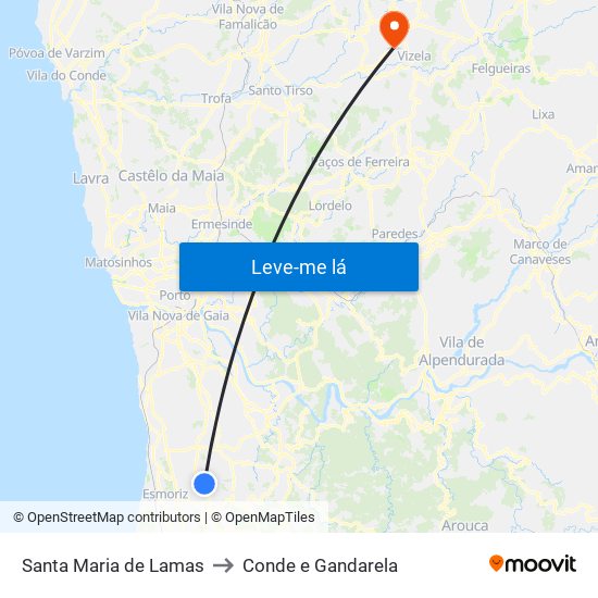 Santa Maria de Lamas to Conde e Gandarela map
