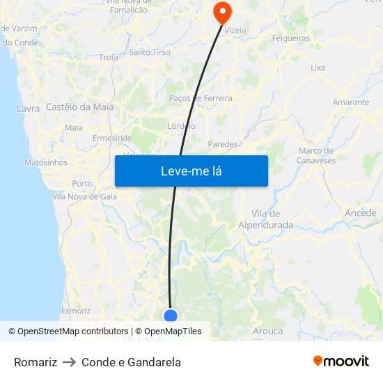 Romariz to Conde e Gandarela map