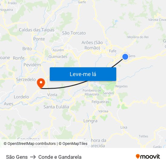 São Gens to Conde e Gandarela map