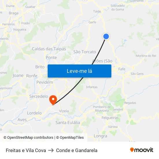 Freitas e Vila Cova to Conde e Gandarela map