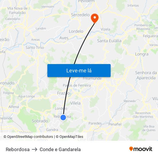 Rebordosa to Conde e Gandarela map