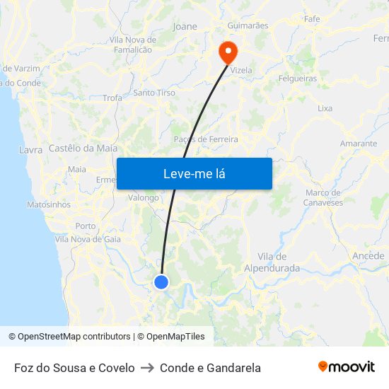 Foz do Sousa e Covelo to Conde e Gandarela map