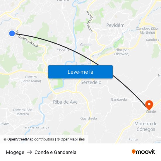Mogege to Conde e Gandarela map