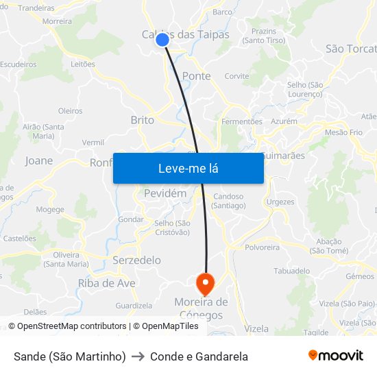 Sande (São Martinho) to Conde e Gandarela map