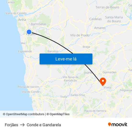Forjães to Conde e Gandarela map