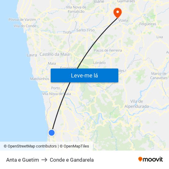 Anta e Guetim to Conde e Gandarela map