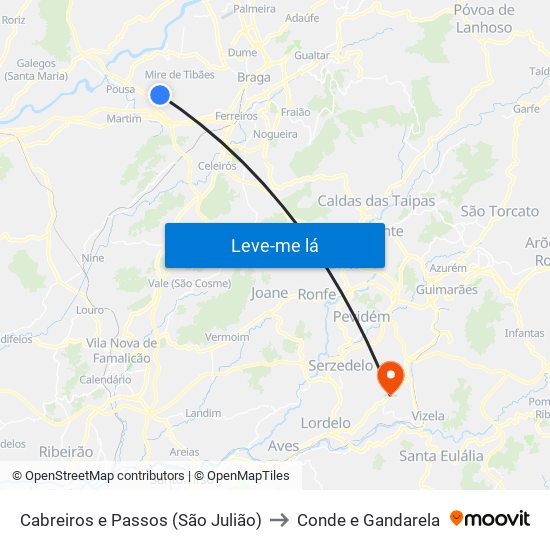 Cabreiros e Passos (São Julião) to Conde e Gandarela map