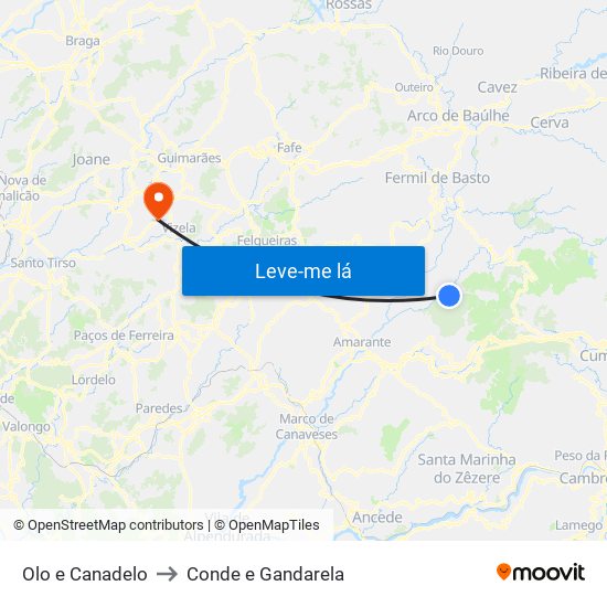 Olo e Canadelo to Conde e Gandarela map