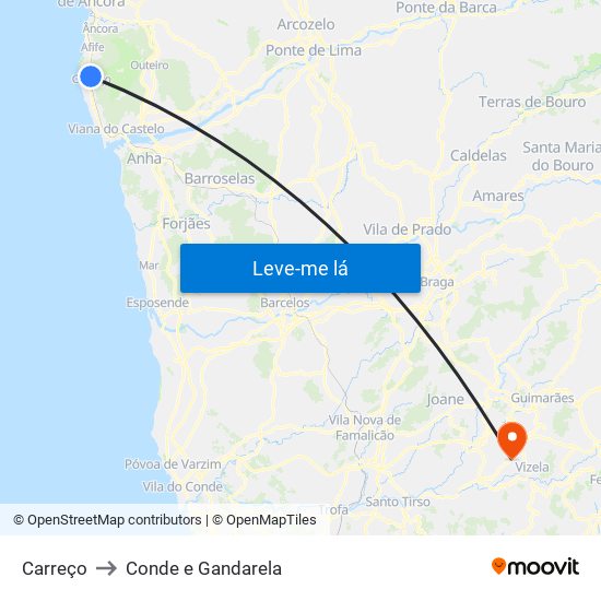 Carreço to Conde e Gandarela map