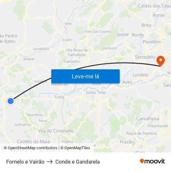 Fornelo e Vairão to Conde e Gandarela map