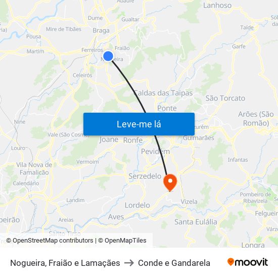 Nogueira, Fraião e Lamaçães to Conde e Gandarela map