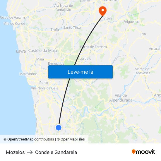 Mozelos to Conde e Gandarela map