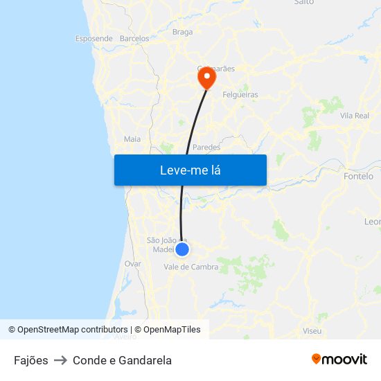 Fajões to Conde e Gandarela map