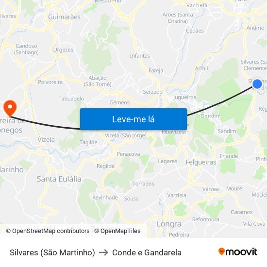 Silvares (São Martinho) to Conde e Gandarela map