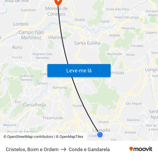 Cristelos, Boim e Ordem to Conde e Gandarela map