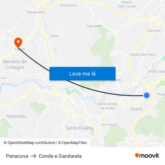 Penacova to Conde e Gandarela map