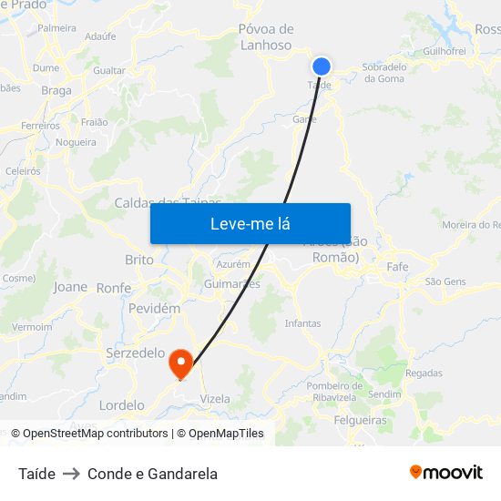 Taíde to Conde e Gandarela map