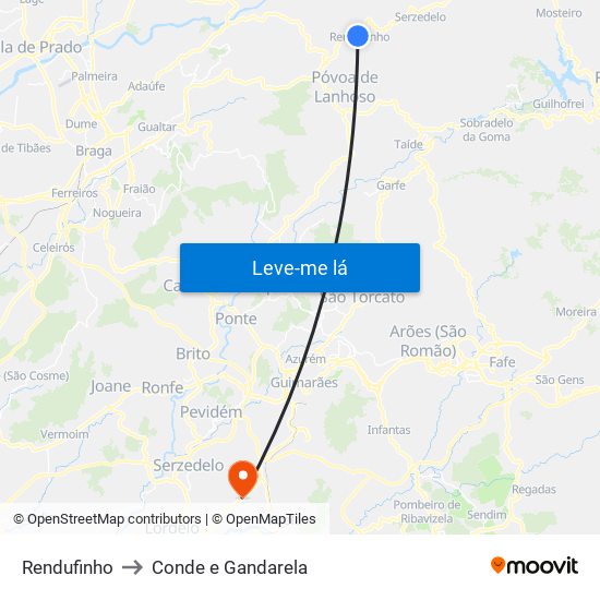 Rendufinho to Conde e Gandarela map