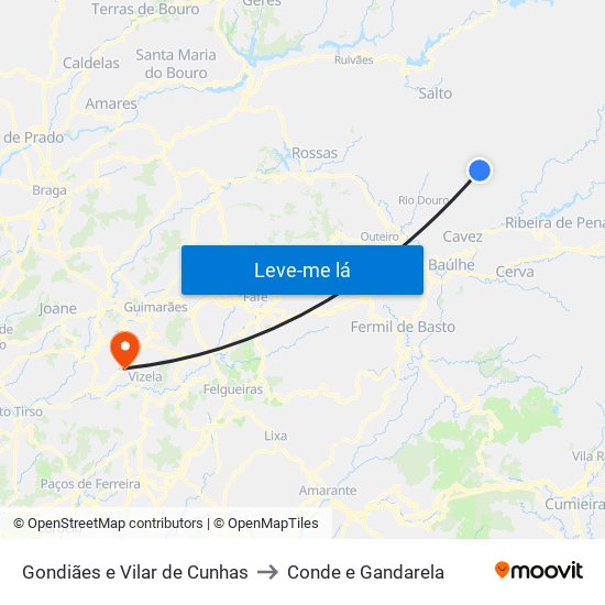 Gondiães e Vilar de Cunhas to Conde e Gandarela map