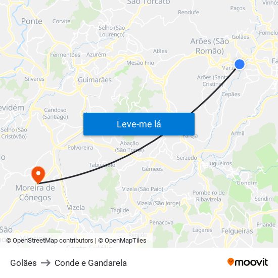 Golães to Conde e Gandarela map