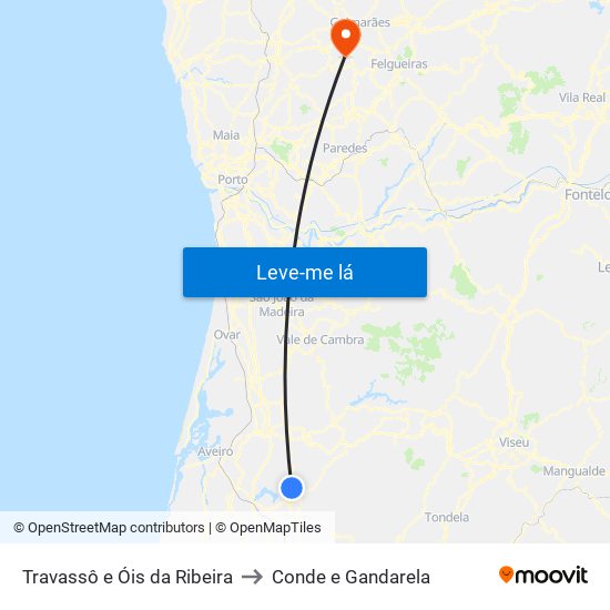 Travassô e Óis da Ribeira to Conde e Gandarela map