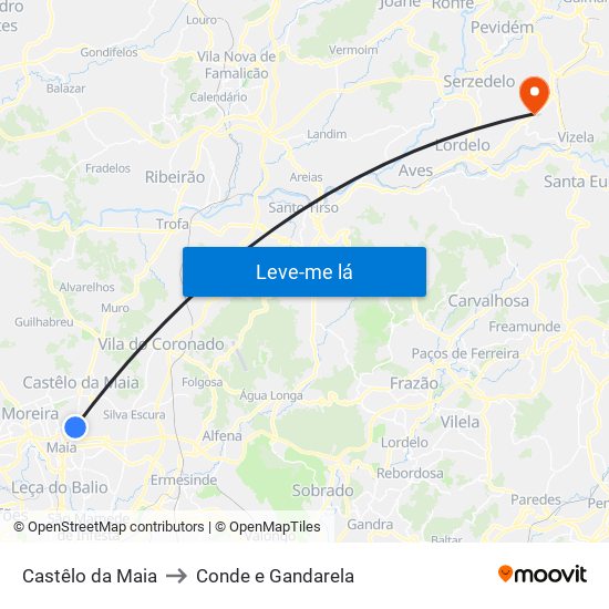 Castêlo da Maia to Conde e Gandarela map