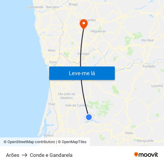 Arões to Conde e Gandarela map