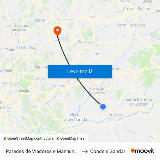 Paredes de Viadores e Manhuncelos to Conde e Gandarela map
