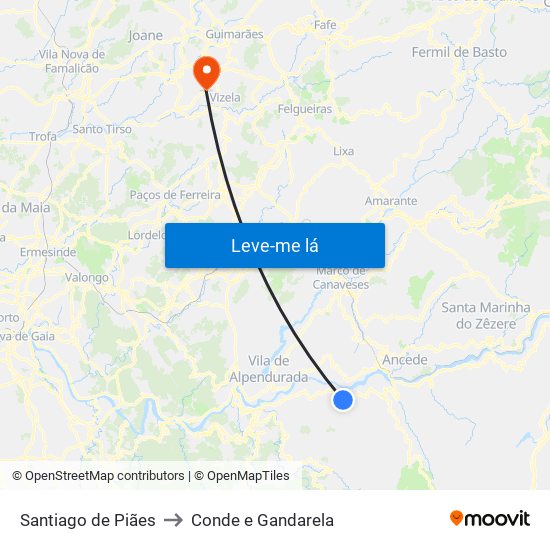 Santiago de Piães to Conde e Gandarela map